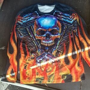 Flaming Skull Graphic Long Sleeve Shirt